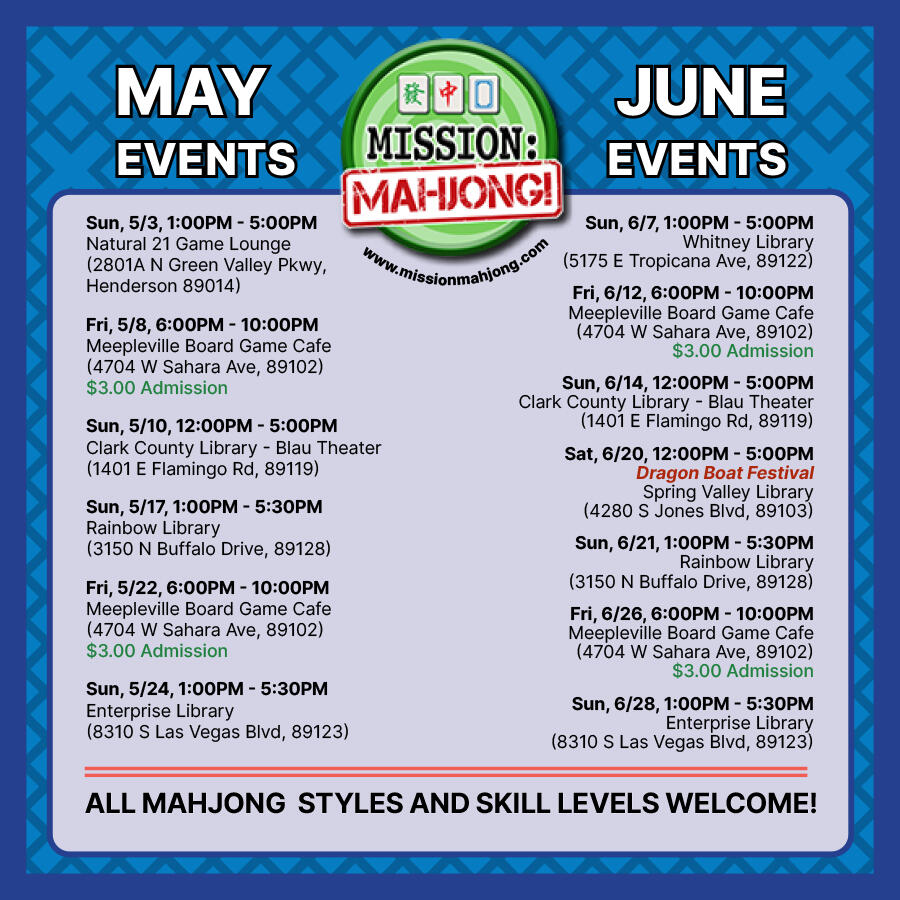 Mission: Mahjong! Las Vegas Mahjong group in Las Vegas with meetings and events every month